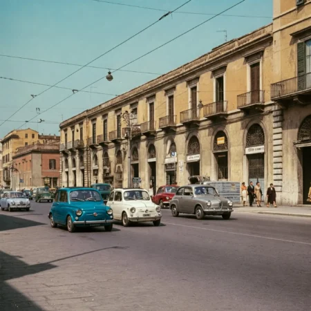 Traffico Anni '60 a Latina - Corso della Repubblica con Fiat 600 e Alfa Romeo Giulietta