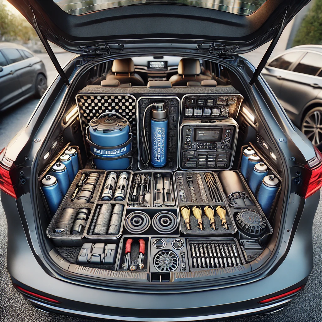 accessori auto organizzati in bagagliaio moderno